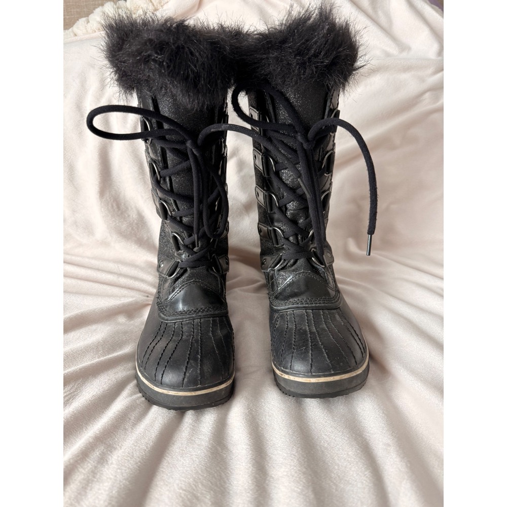 Sorel Joan of Arctic Black Glitter Faux Fur Waterproof Winter Boots Size 9